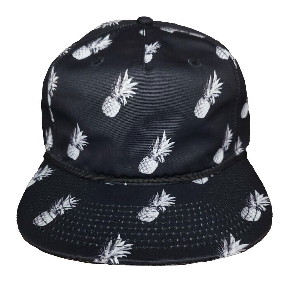 Pineapple Strapback Hat Cap Black White Allover Tropical Print New